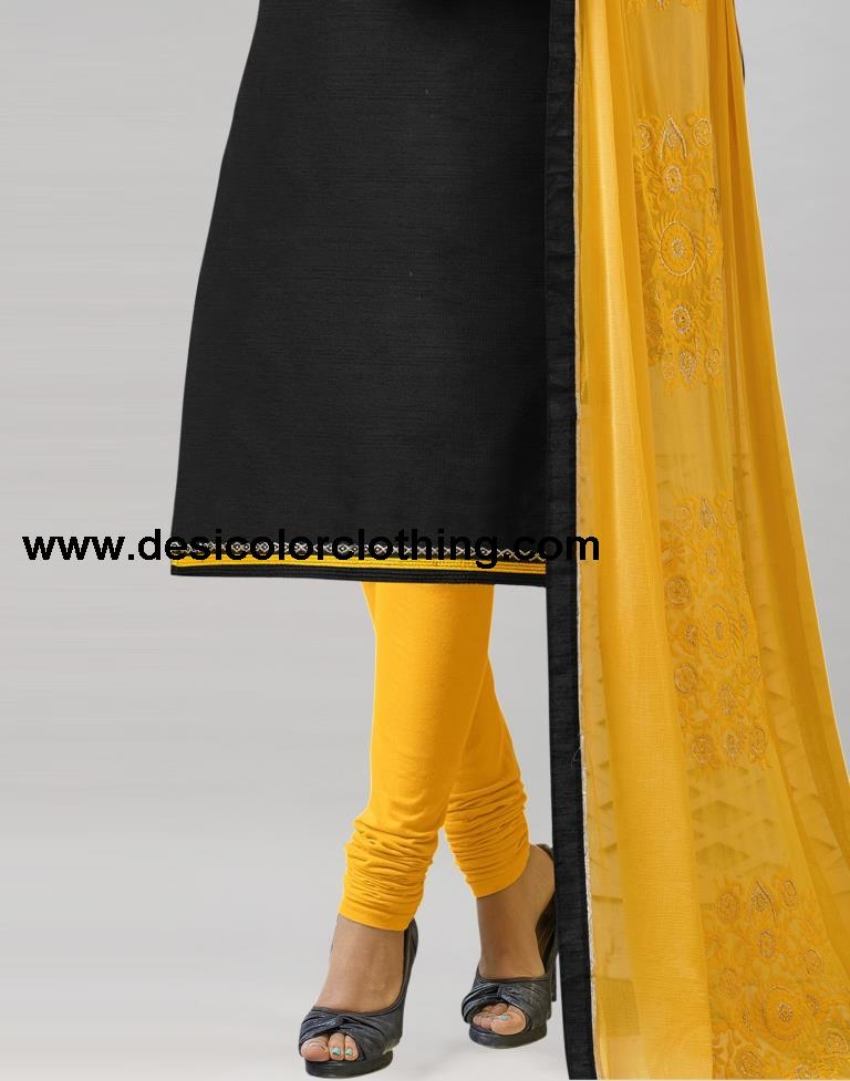 Black Chanderi Cotton Plain Unstitched Salwar Suit