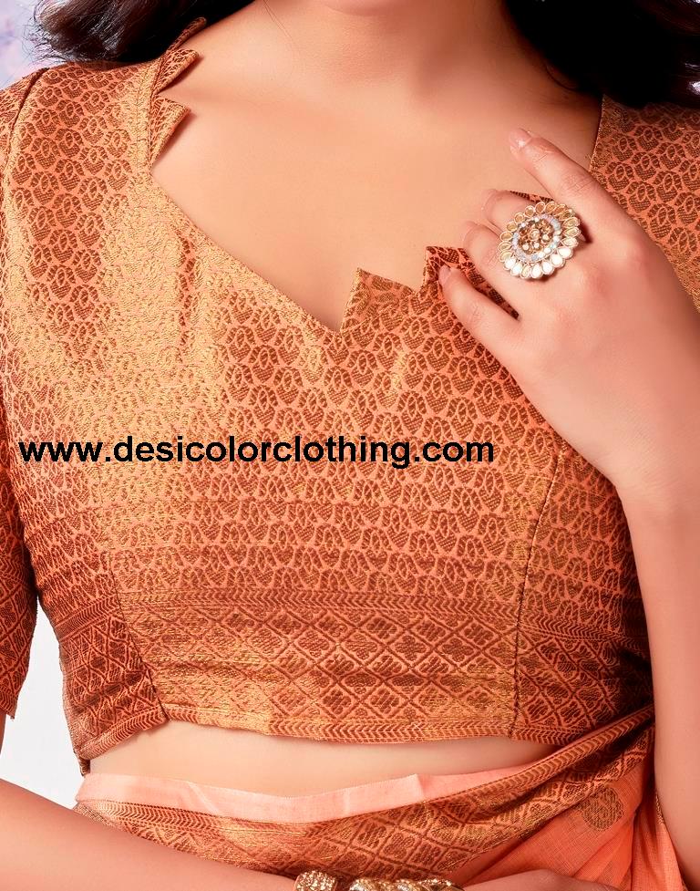 Peach Silk Plain Saree