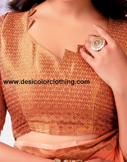 Peach Silk Plain Saree