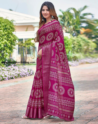 Pink Silk Printed Saree