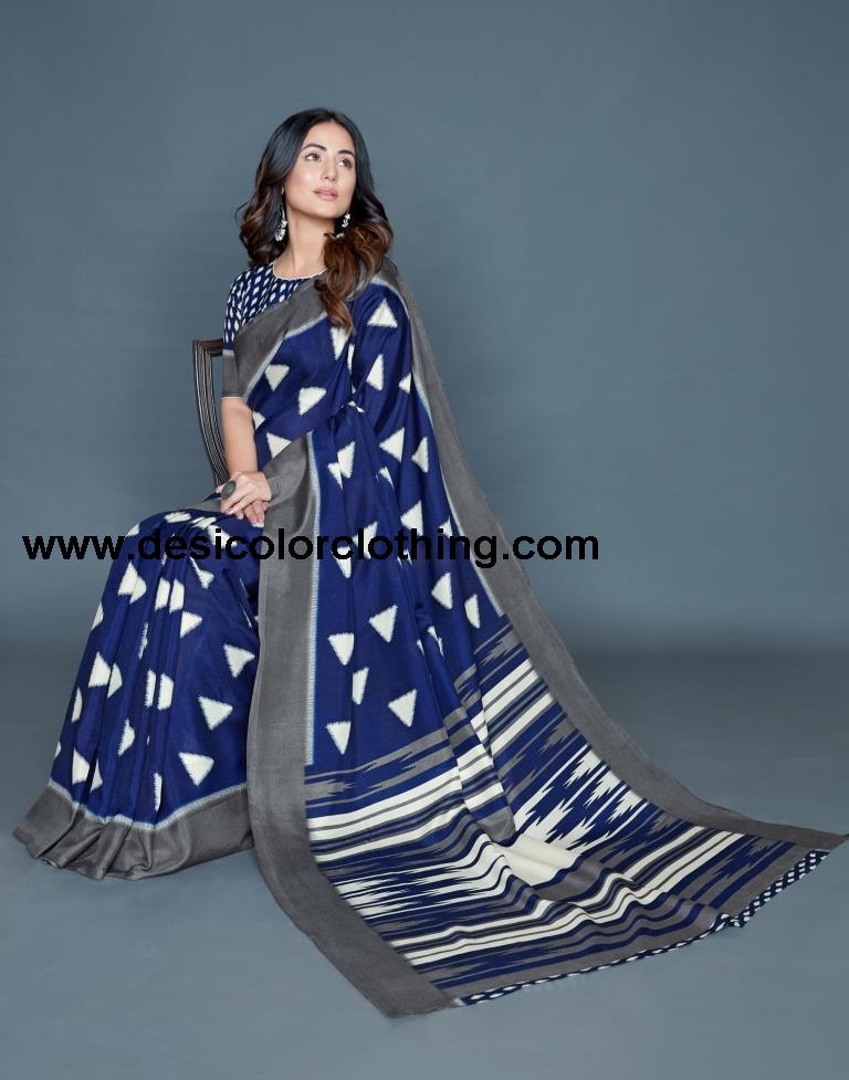 Blue Coloured Poly Silk Printed Casual saree