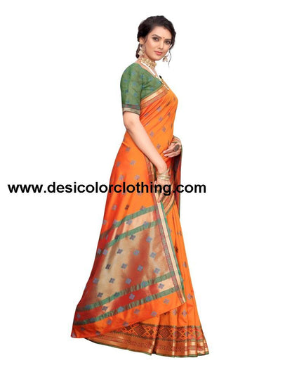Orange Coloured Poly Silk Jacquard Partywear saree
