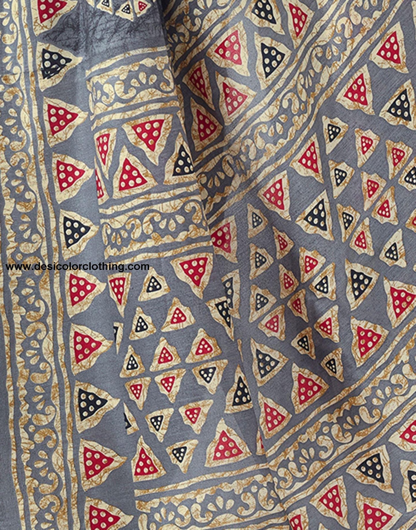 Steel Grey Printed Silk Saree