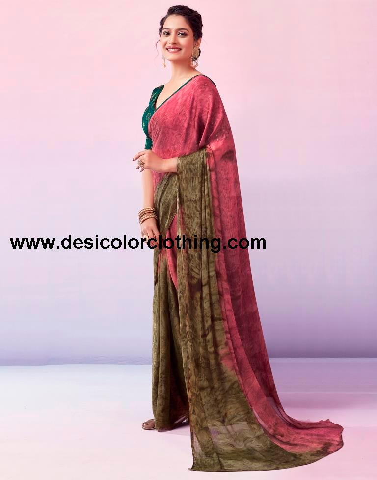 Pink Chiffon Printed Ready to Wear Saree