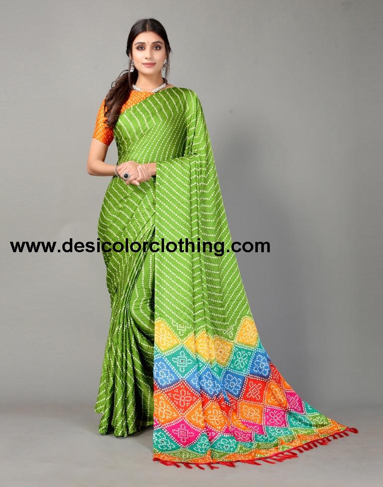 Parrot Green Bandhani Silk Saree | SLV2362S562