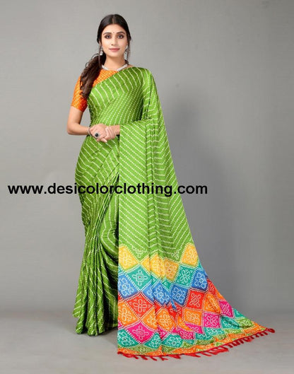 Parrot Green Bandhani Silk Saree | SLV2362S562