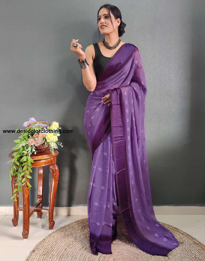 Pastel Purple Plain Georgette Pre-draped Saree