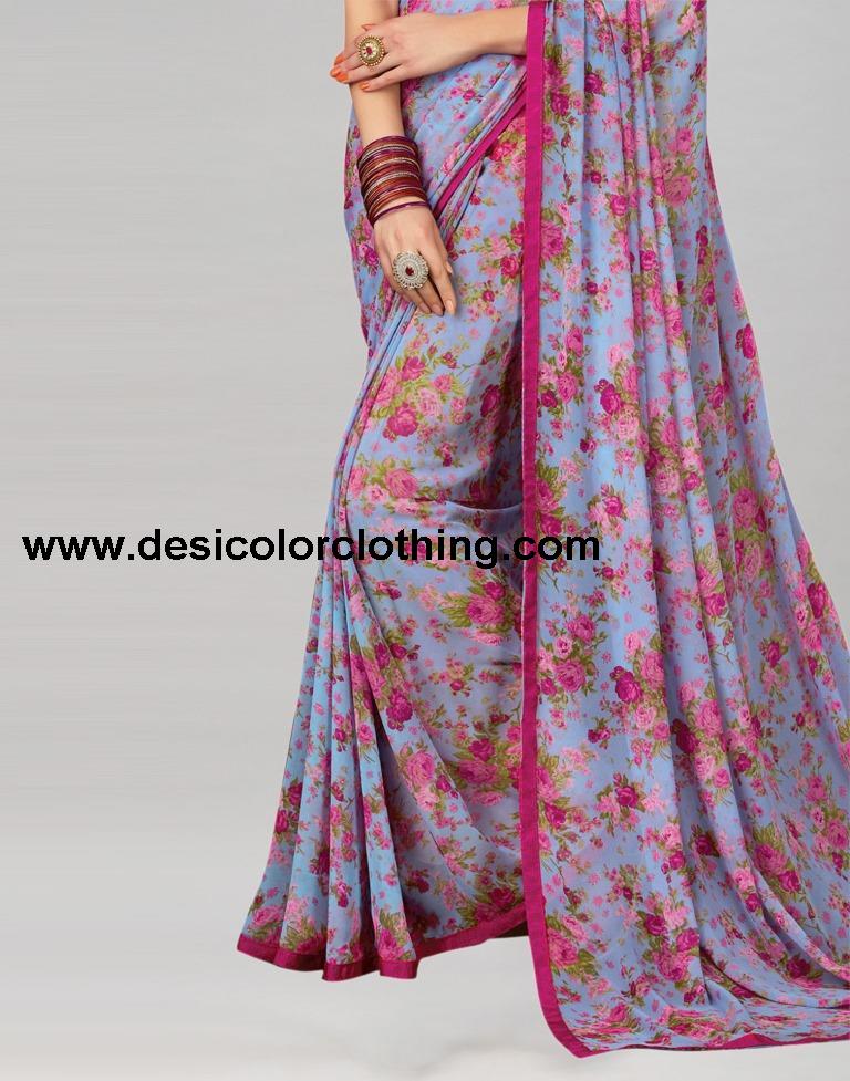 Purple Printed Georgette Saree