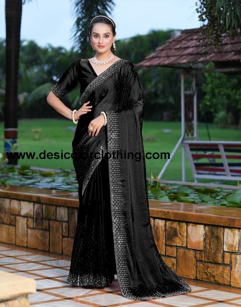Black Plain Georgette Saree