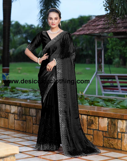 Black Plain Georgette Saree