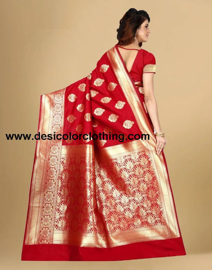 Red Jacquard Banarasi Silk Saree