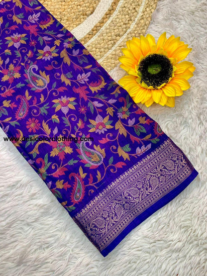 Beautiful Dola Silk Saree with Floral Design and Contrast Weaving