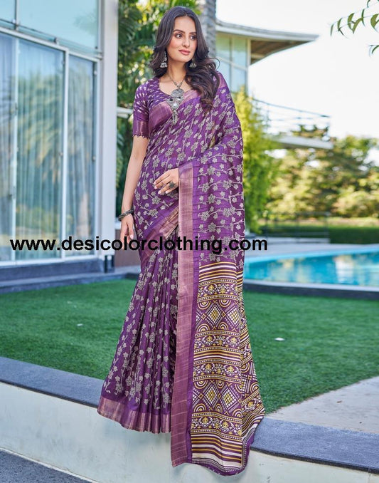 Voilet Silk Printed Saree