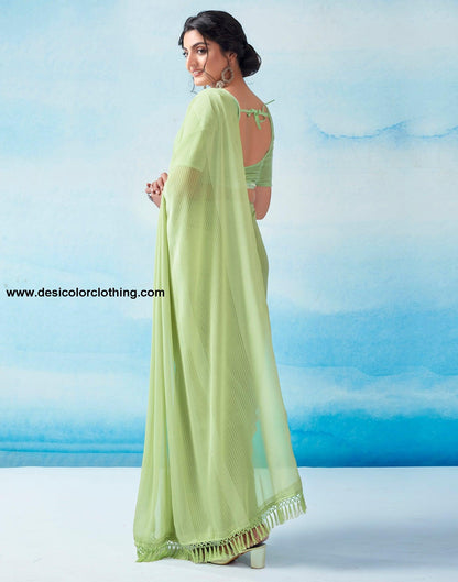 Pista Green Georgette Plain Saree