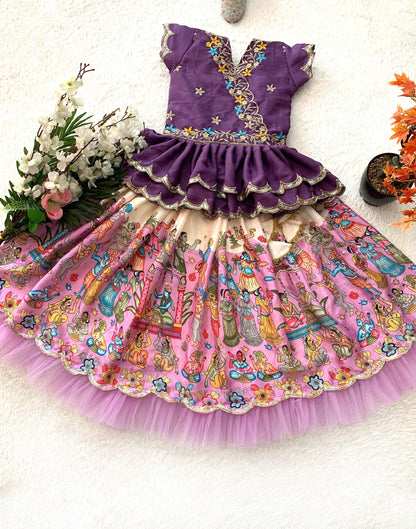 Product Image - Trending Kalam Kari Printed & Embroidered Lehenga Blouse for Kids