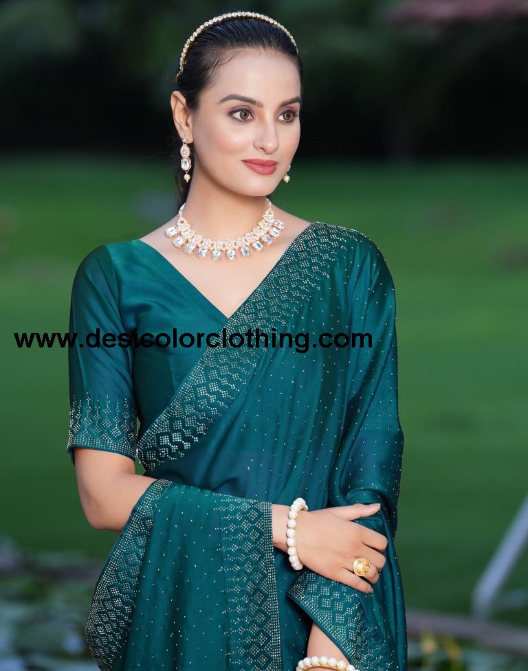 Teal Blue Plain Georgette Saree
