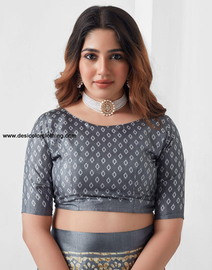 Steel Grey Printed Silk Saree