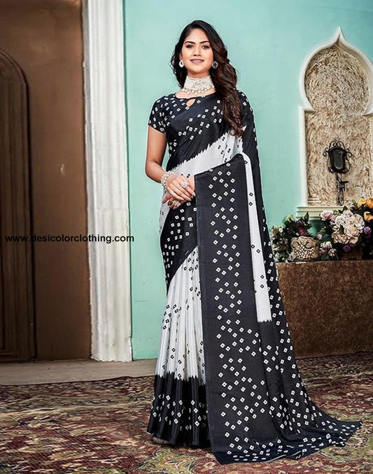 Black Printed Chiffon Saree