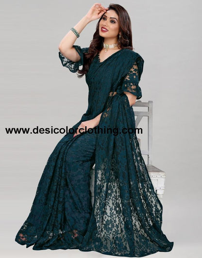 Dark Pine Green Coloured Russel Net Partywear saree