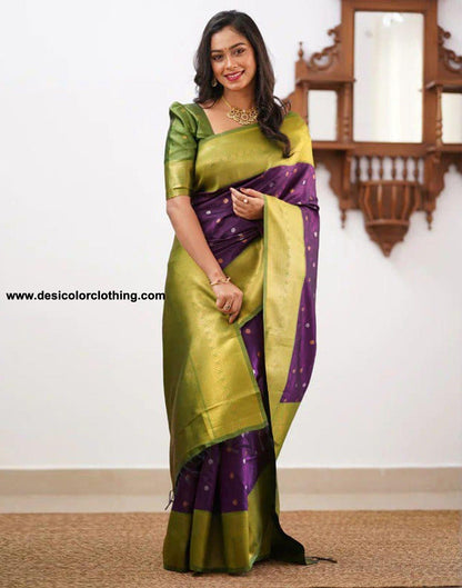 Dark Purple Jacquard Silk Saree
