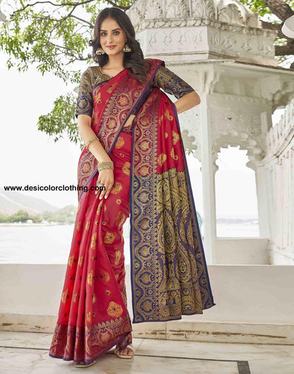 Red Silk Woven Banarasi Saree