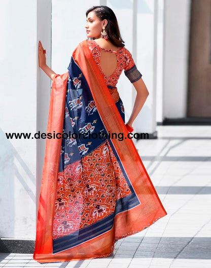 Rust Silk Printed Saree