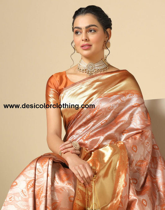Rust Orange Banarasi Silk Saree