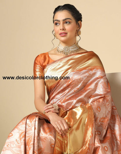 Rust Orange Banarasi Silk Saree