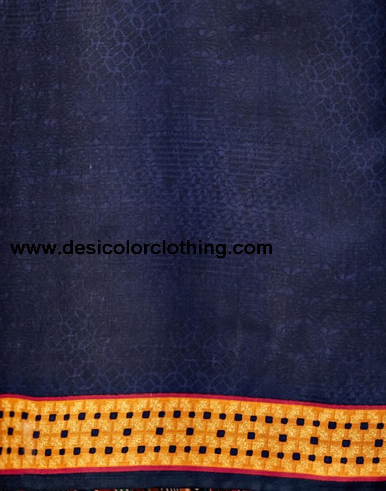 Vintage Navy Blue Cotton Printed Unstitched Salwar Suit
