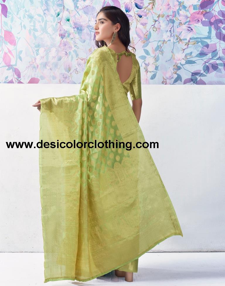 Pista Green Organza Woven Saree