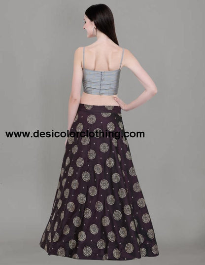 Beguiling Purple Coloured Poly Silk Foil Printed Casual Wear Lehenga