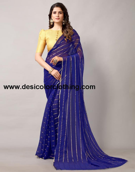 Royal Blue Plain Chiffon Saree