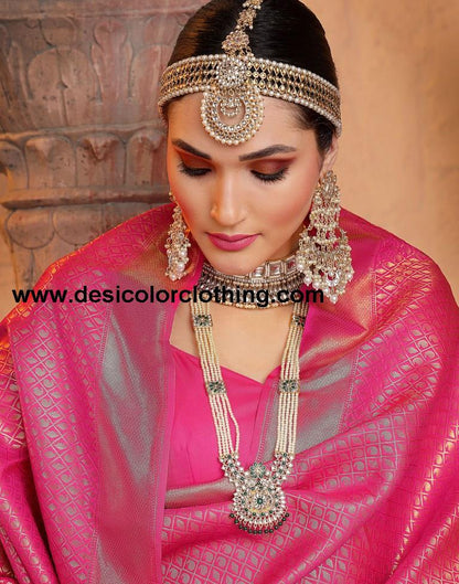 Rani Pink Banarasi Silk Weaving Saree
