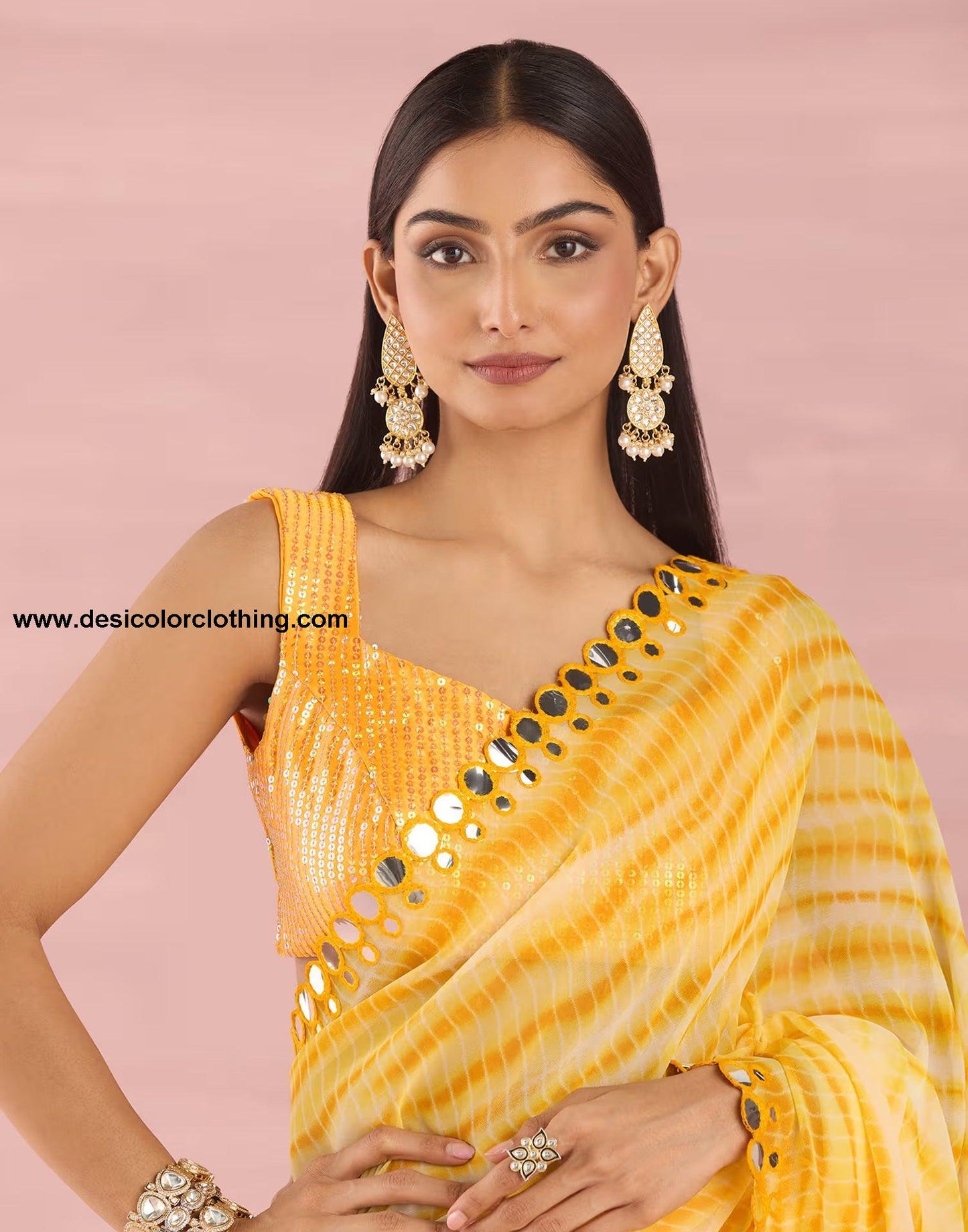 Yellow Georgette Printed Saree