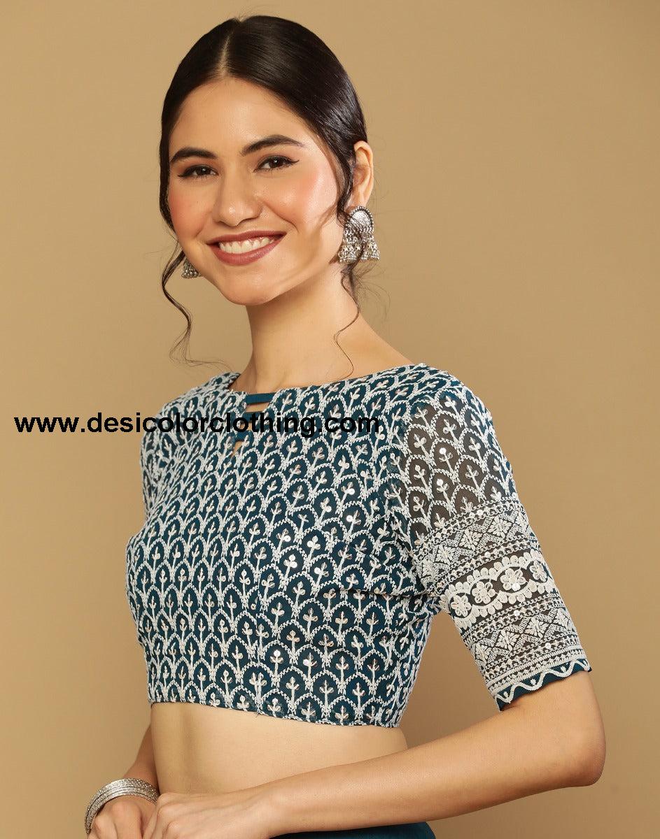 Teal Green Georgette Saree