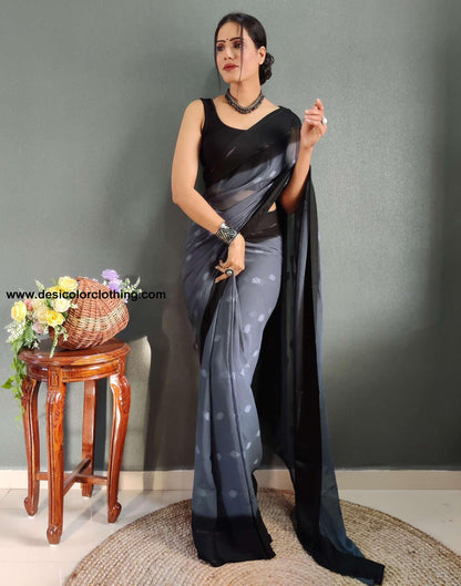 Steel Blue Plain Georgette Pre-draped Saree