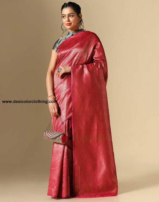 Dark Pink Silk Jacquard Saree