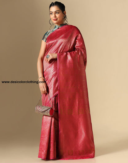 Dark Pink Silk Jacquard Saree