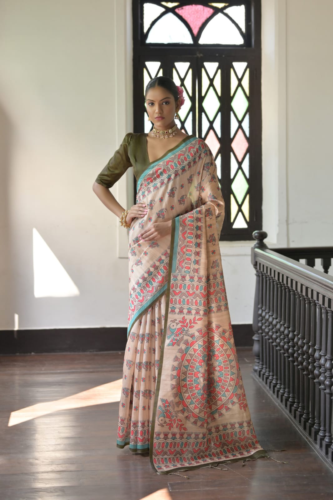 Product Image - Designer Tussar Silk Saree with Madhubani Prints - Festive & Wedding Wear