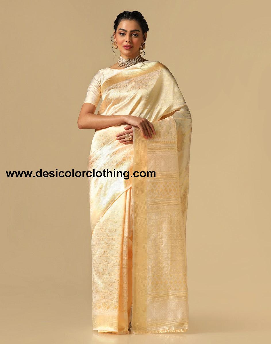 Cream Kanjivaram Silk Saree