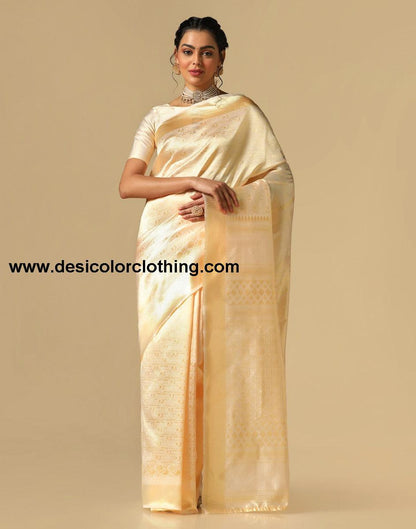 Cream Kanjivaram Silk Saree