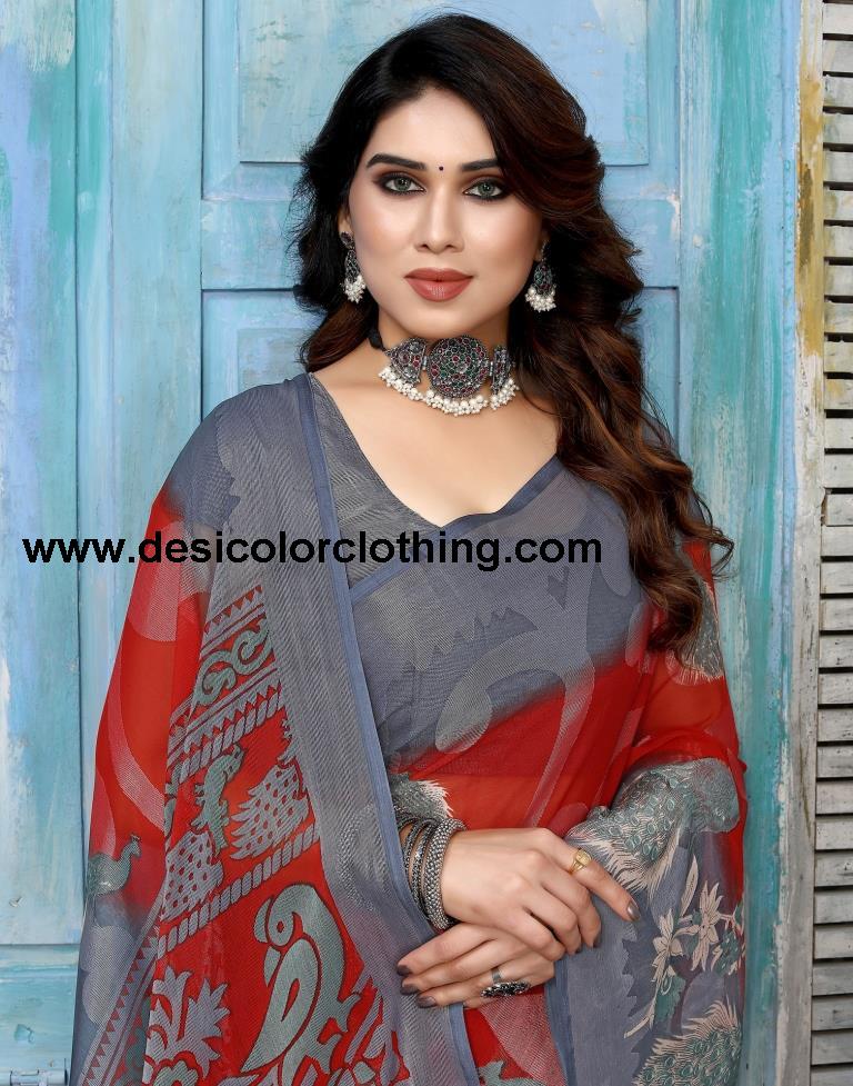 Red Brasso Self Woven Saree