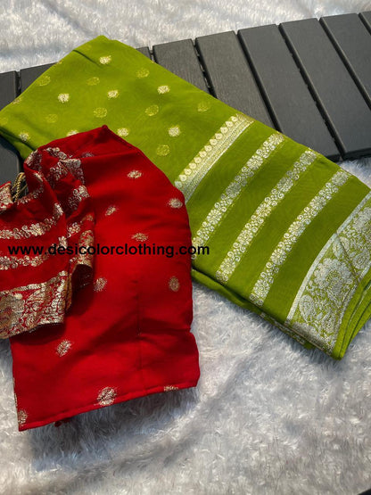 Viscose Georgette Saree with Contrast Blouse