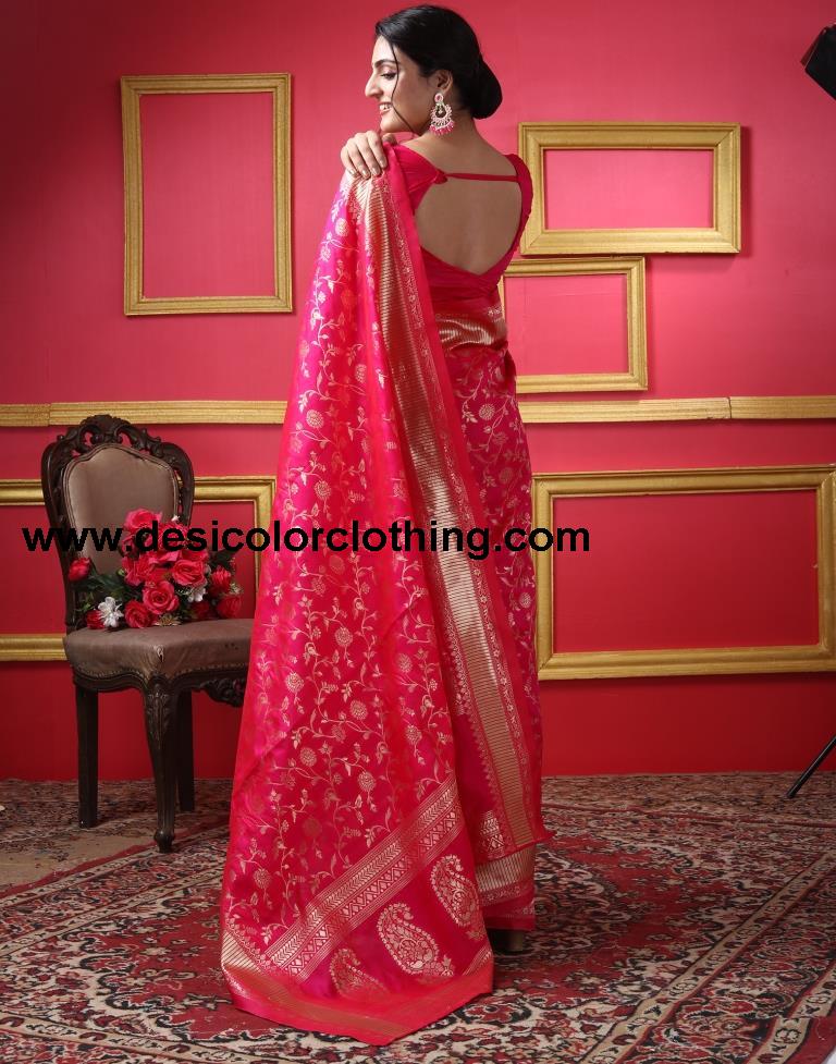 Rani Pink Silk Plain Saree