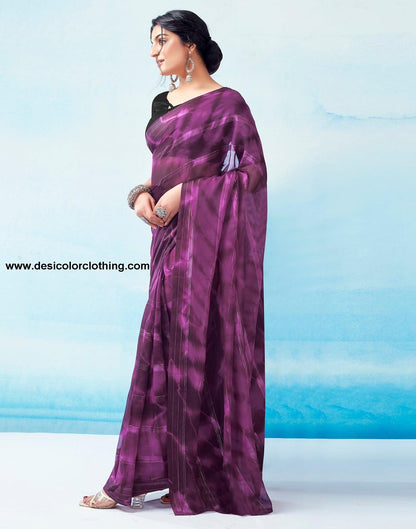 Deep Purple Georgette Printed Ready to Wear Saree