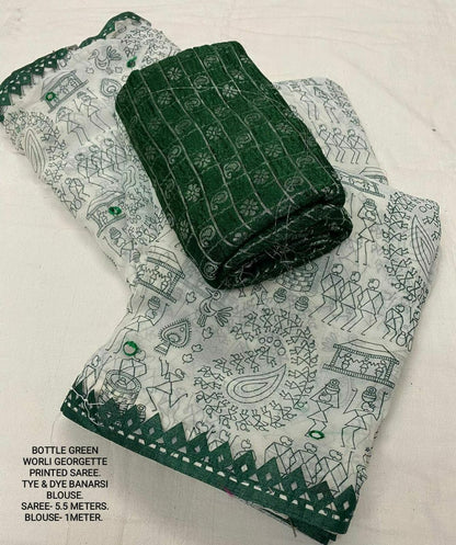 Product Image - Elegant Worli Georgette Saree with Aari Mirror Work