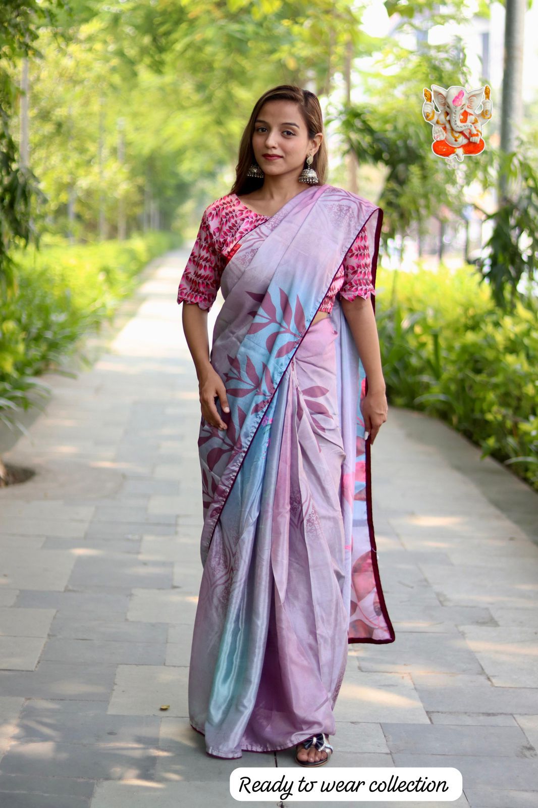 Product Image - Elegant Chinon Silk Saree - Ready to Wear Ethnic Collection