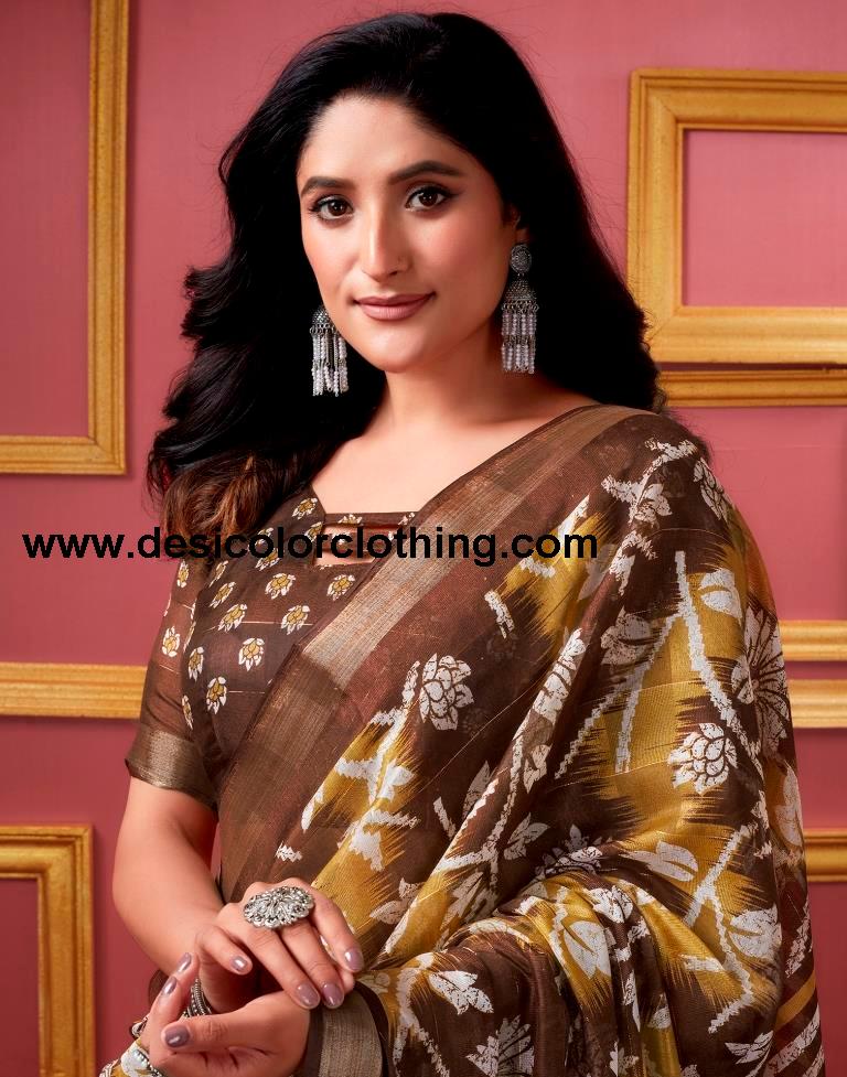 Brown Cotton Zari Saree