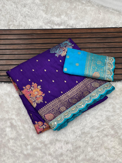 Product Image - Exquisite Designer Pure Silk Saree with Georgette Fabric - Festive Wear