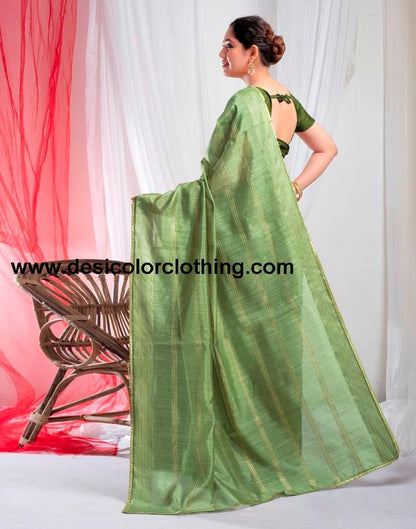 Pista Green Silk Plain Saree